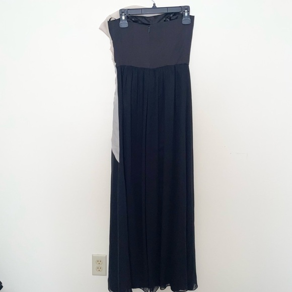 Max and Cleo Black Strapless Maxi Chiffon Dress with Cream Flower Applicate 6 - Picture 5 of 7